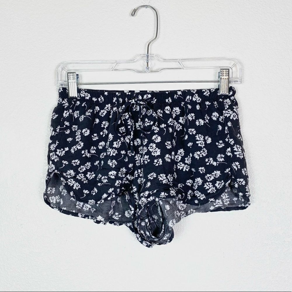 LLD Grey & White Floral High Rise Booty Lounge Shorts